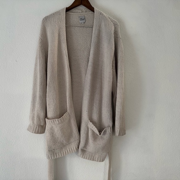 Cozy Oatmeal Beige Knit Tie Waist Cardigan Sweater Cream L/XL Plush Hygge Chic - Picture 4 of 14